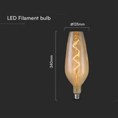 V-TAC 4W borostyán E27 B125 filament LED égő, meleg fehér - SKU 23171