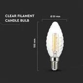 V-TAC 4W E14 meleg fehér dimmelhető filament LED csavart gyertya égő - SKU 4367