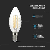 V-TAC 4W E14 meleg fehér dimmelhető filament LED csavart gyertya égő - SKU 4367