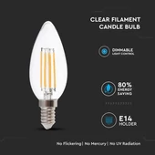 V-TAC 4W E14 meleg fehér dimmelhető filament LED gyertya égő - SKU 4365