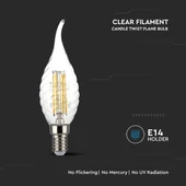 V-TAC 4W E14 meleg fehér filament C35 LED csavart gyertyaláng égő - SKU 214308