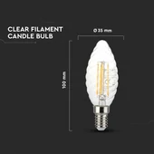 V-TAC 4W E14 meleg fehér filament LED csavart gyertya égő - SKU 279