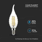 V-TAC 4W E14 meleg fehér filament LED csavart gyertyaláng égő - SKU 4308