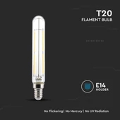 V-TAC 4W E14 meleg fehér filament T20 LED égő - SKU 212701