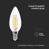 V-TAC 4W E14 meleg fehér filament LED gyertya égő - SKU 214301