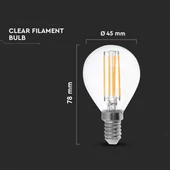 V-TAC 4W E14 meleg fehér filament P45 LED égő - SKU 214300