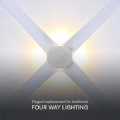 V-TAC mini 4W kültéri fali COB LED lámpa, 4 irányú kerek, fehér ház, természetes fehér - SKU 10591