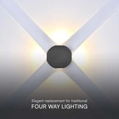 V-TAC mini 4W kültéri fali COB LED lámpa, 4 irányú kerek, fekete ház, természetes fehér - SKU 10590