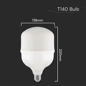 V-TAC 50W E27 hideg fehér T140 LED égő + E27-E40 foglalatadapter - SKU 23575