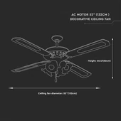 4*E27 LED Ceiling Fan Pull Chain Forward/Reverse 4 Blades 55W АC Motor