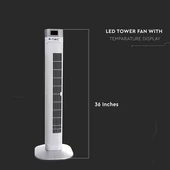 55W LED Tower Fan With Temperature Display And Remote Contrel 36 Inch White
