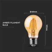 V-TAC 6W borostyán E27 meleg fehér filament LED égő - SKU 286