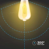 V-TAC 6W borostyán E27 filament ST64 LED égő, 2200K, 90 Lm/W - SKU 214362