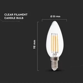 V-TAC 6W E14 hideg fehér filament C35 LED gyertya égő, 100 Lm/W - SKU 217425