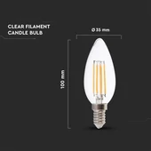 V-TAC 6W E14 természetes fehér filament LED gyertya égő - SKU 7424