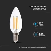 V-TAC 6W E14 természetes fehér filament LED gyertya égő - SKU 7424