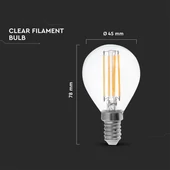 V-TAC 6W E14 természetes fehér filament P45 LED égő, 130 Lm/W - SKU 2855