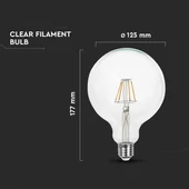 V-TAC 6W E27 hideg fehér filament LED égő - SKU 7427