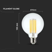 V-TAC 6W E27 meleg fehér filament G95 LED égő - SKU 214305