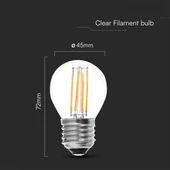 V-TAC 6W E27 természetes fehér filament G45 LED égő, 100 Lm/W - SKU 212843