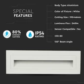 V-TAC 6W fehér LED lépcsővilágítás, IP54, meleg fehér - SKU 8352
