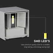 V-TAC 5W kültéri, szürke, szögletes, fali LED lámpa természetes fehér - SKU 217089