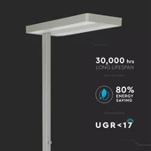 V-TAC 80W ezüst LED dimmelhető állólámpa, természetes fehér - SKU 8523