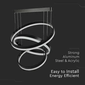 86W LED Dimmable Soft Light Chandelier, 3000K, Round Black body