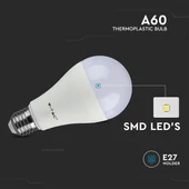 V-TAC 8.5W E27 meleg fehér A60 LED égő csomag (3 db) - SKU 217240