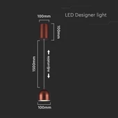 V-TAC 8.5W gömbcsillár, barna házzal, érintéssel vezérelhető, meleg fehér, 100 Lm/W - SKU 7997