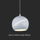 V-TAC 8.5W gömbcsillár díszcsíkkal, 120°, fehér házzal, meleg fehér, 100 Lm/W - SKU 7999