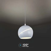 V-TAC 8.5W gömbcsillár díszcsíkkal, 120°, fehér házzal, meleg fehér, 100 Lm/W - SKU 7999