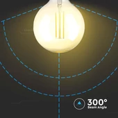V-TAC 8W borostyán E27 dimmelhető filament G125 LED égő, 2200K - SKU 217155