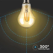 V-TAC 8W borostyán E27 meleg fehér filament LED égő - SKU 4472