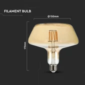 V-TAC 8W borostyán E27 filament T180 LED égő, 1800K - SKU 212790