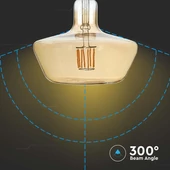 V-TAC 8W borostyán E27 filament T180 LED égő, 1800K - SKU 212790