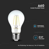 V-TAC 8W E27 meleg fehér dimmelhető filament A60 LED égő - SKU 212815