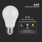 V-TAC 9W E27 meleg fehér mozgásérzékelős alkonykapcsolós LED égő - SKU 2760
