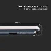 V-TAC ABS LED lámpa 150cm 48W IP65 hideg fehér 120 Lm/W (X-Széria) - SKU 10222