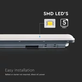 V-TAC ABS LED lámpa 150cm 48W IP65 hideg fehér 120 Lm/W (X-Széria) - SKU 10222