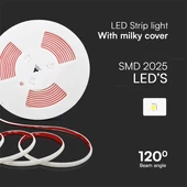 V-TAC 230V AC LED szalag IP65 SMD 2025 chip 286 db/m természetes fehér, 5m/tekercs - SKU 23716