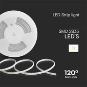 V-TAC 230V AC LED szalag IP65 SMD 2835 chip 120 db/m természetes fehér, 10m/tekercs - SKU 23728