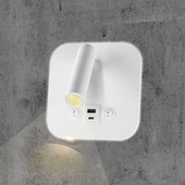 V-TAC ágy fölé való fali 8W CREE LED lámpa USB töltővel, meleg fehér, fehér ház - SKU 240026