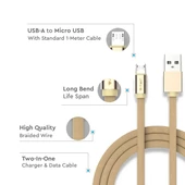 V-TAC arany, USB - Micro USB 1m hálózati kábel - SKU 8495