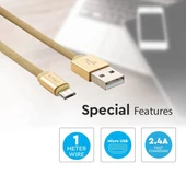 V-TAC arany, USB - Micro USB 1m hálózati kábel - SKU 8495