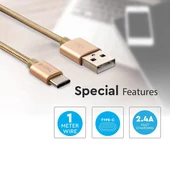 V-TAC arany, USB - Type-C 1m hálózati kábel - SKU 8493