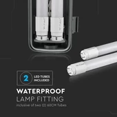 V-TAC armatúra 2 db LED fénycsővel 60cm 20W IP65 hideg fehér - SKU 6466