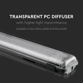 V-TAC armatúra 2 db LED fénycsővel 60cm 20W IP65 hideg fehér - SKU 6466