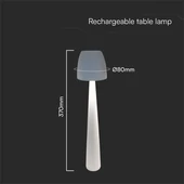V-TAC asztali akkus lámpa, fehér házzal, CCT, 80x370mm - SKU 23684