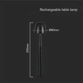 V-TAC asztali akkus lámpa, fekete házzal, CCT, 80x370mm - SKU 23683